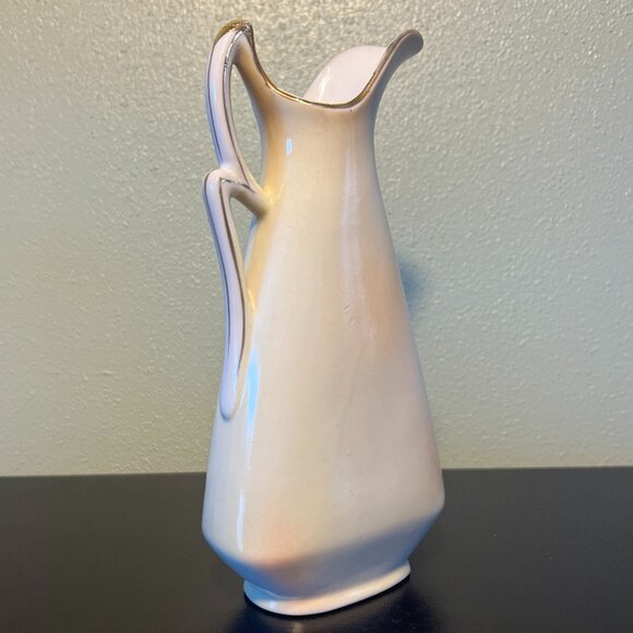 Vintage UCAGCO CHINA Hand Painted Japan Pitcher Vase Purple Flower ~ Gold Edging - Picture 5 of 14